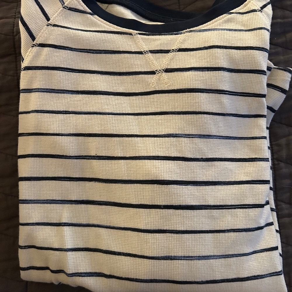 Women's Unshrinkable Mini-Waffle Tee, Long-Sleeve Crewneck Stripe